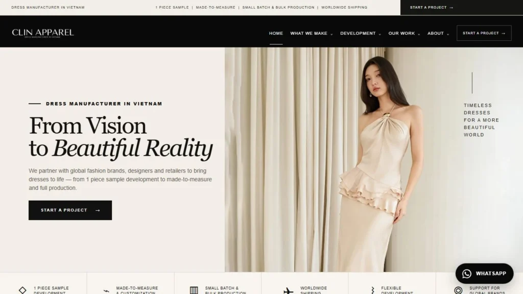 Giao diện website B2B CLIN Apparel do TRIAM thiết kế