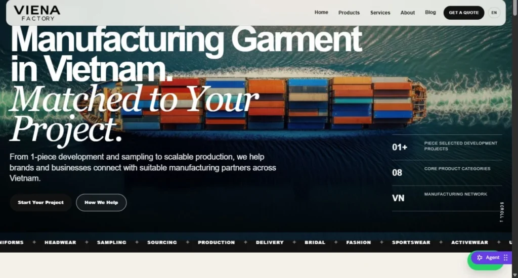 Giao diện website nhà sản xuất VIENA Factory do TRIAM thiết kế